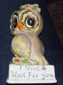 Owl Figurine Vintage Ceramic "I Give A Hoot For You" Kitsch Decor 1970s - Picture 1 of 18