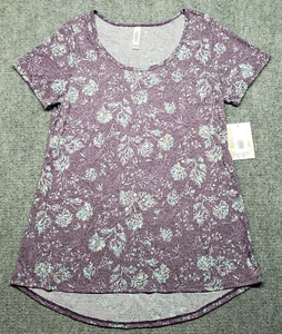 LulaRoe Classic T-Shirt Womens S Purple Floral Round Neck Short Sleeve New - Picture 1 of 8