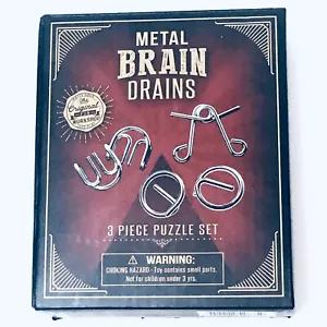 Brain Drains Metal 3 Piece Wire Puzzle Test Mind Logic Game Brain Teaser Magic - Picture 1 of 8
