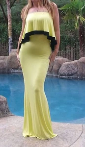 Maya Antonia-PLUS SIZE-Sexy Strapless Ruffle Maxi Dress Yellow w/Black trim - Picture 1 of 6
