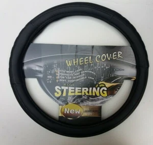 Universal Black CAR VAN Steering Wheel Cover Soft LEATHER 38cm Quality Design - Picture 1 of 3