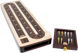 3 Track Continuous Cribbage Board Inlaid in Rosewood - Maple Wood - Size: 12.5 I - Picture 1 of 8