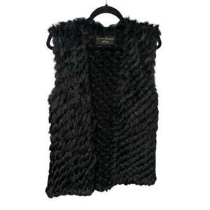 Linda Richards Luxury 100% Rabbit Fur Vest Black Womens Large AS IS - Picture 1 of 6