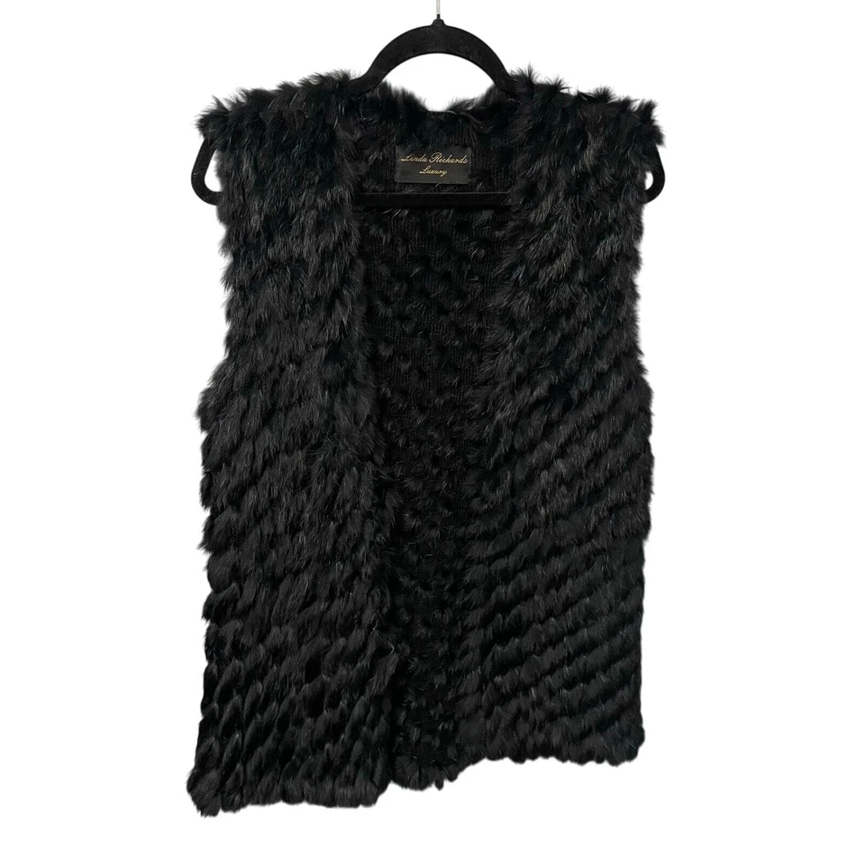 Linda Richards Luxury 100% Rabbit Fur Vest Black Womens Large AS IS - Image 1 of 4