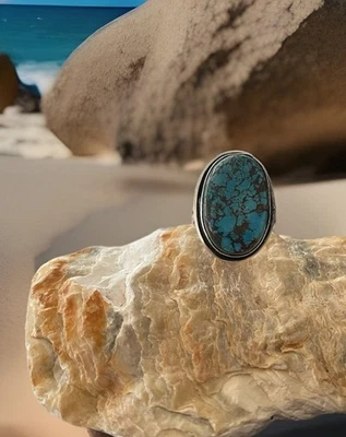 Anillo de piedras preciosas artesanales turquesa talla 9,5 - enchapado en plata 925 - nuevo Foto 1 de 4