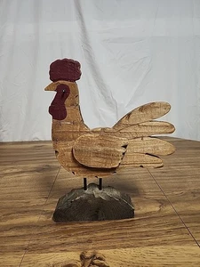 Rustic Country Wooden Standing Rooster Decor Farm Chicken - Picture 1 of 6