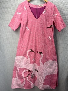 Vestido recto eShakti pájaro y libélula bordado 100 % algodón para mujer XL rosa boho - Imagen 1 de 12