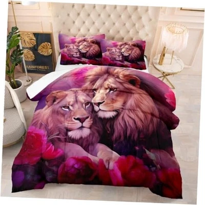 Комплект постельного белья из микрофибры с принтом льва розовый королевский узор 38 - Изображение 1 из 4