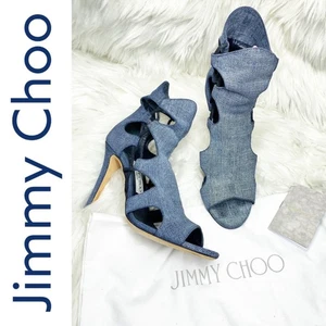 JIMMY CHOO BLUE DENIM LUCKY PEEP TOE SHOOTIE CUT OUT DETAIL, EU 37 - Bild 1 von 12