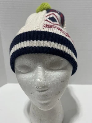 NUEVO Burberry Unisex Cable Patrón Hadas Tejido Crema Azul Marino Rojo Gorro Pom Pom Top Foto 1 de 4