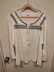 Rebecca Malone NWT Embroidered White Gauze Peasant Top Sz 3X Summer Vacation - Picture 1 of 8