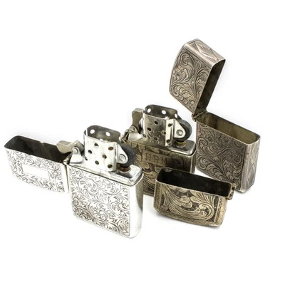 Vintage Zippo Ornate Floral Etched Lighter Case & Lighters Lot of 3 #X731 - Image 1 of 4