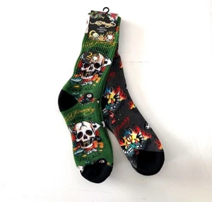 Ed Hardy Men’s Cushioned Crew Socks 2 Pair Shoe Size 6-12 Love Kills - Picture 1 of 11
