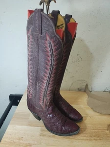Tony Lama Women's Black Label Maroon Python Knee High Snakeskin Boots Size 5.5 C - Picture 1 of 8