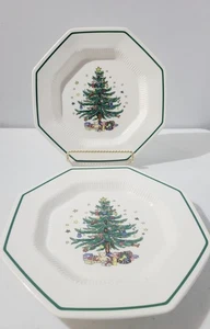 Nikko Weihnachten Japan 2er Set Achteck Speiseteller 10,75" Weihnachtsbaum - Bild 1 von 3