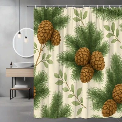 Cortina de ducha de piña - Decoración rústica de granja - Verde y marrón Foto 1 de 4