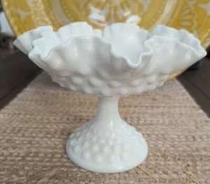 Vintage FENTON Milchglas geraffter Rand Hibnail Standschale TOP - Bild 1 von 7