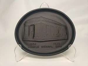 TIFFIN Black Satin Glass Ashtray~ Carnegie National Bank 6" RARE - Picture 1 of 12