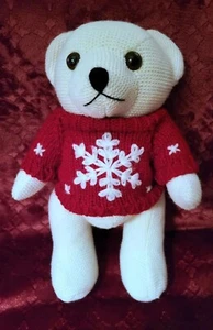 PIER 1 IMPORTS White Teddy Bear Red Sweater Holiday Toy Snowflake Winter 10" - Picture 1 of 11