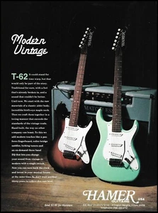 Guitarra Hamer 1993 Moderna Vintage Tradicional T-62 Anuncio 8 x 11 impresión de anuncio - Imagen 1 de 3