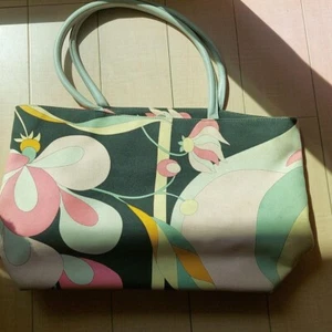 Emilio Pucci Tote Shoulder Bag Canvas Leather Pink Green Multicolor from Japan - Picture 1 of 8