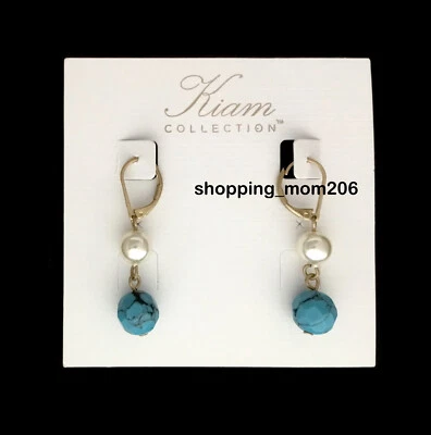 Pendientes Lia Sophia Kiam Colección "Brio" Turquesa Genuina y Perlas de Vidrio Foto 1 de 3