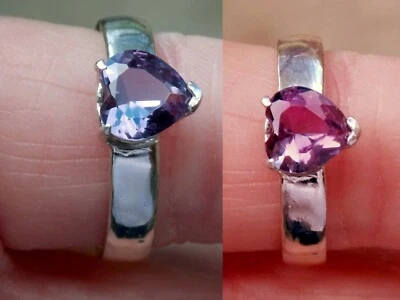 Anillo Alejandrita Laboratorio Corazón Cambio de Color Talla 9 Plata de Ley 925 Hecho en EE. UU. Foto 1 de 4