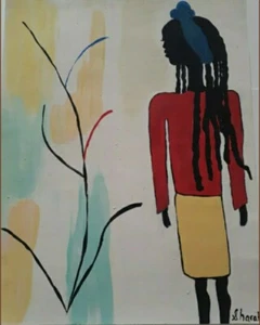 African American Art Woman   Colorful 11x14 Poster Oil -Acrylic Red Black Yellow - Picture 1 of 1