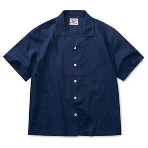 KaraKu Indigo-dyed drop-shoulder cotton linen Cuba shirt Size XL - Picture 1 of 11