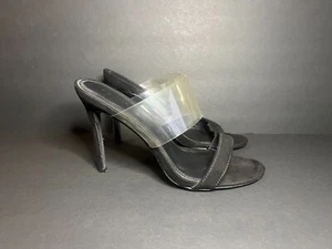 Olivia Fargiano Black Y2K Style Clear Strap Open Toe Slip On Heels Shoes 9 - Picture 1 of 8