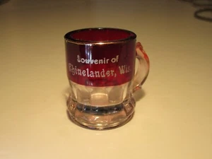 Antique EAPG Ruby Stain Souvenir Of Rhinelander Wisconsin Miniature Glass Mug - Picture 1 of 3