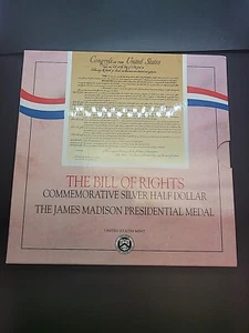 1993 The Bill of Rights Silver Half Dollar & James Madison Presidential Medal - Picture 1 of 6