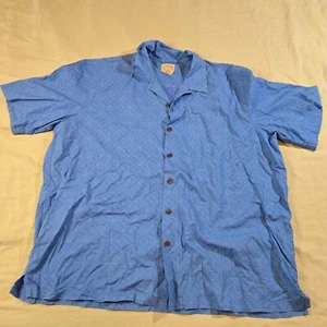 Camicia LL Bean uomo manica corta con bottoni XLarge geometrica stile hawaiano blu - Foto 1 di 6