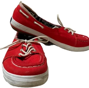 Keds Shoes Womens 8.5 Casual Boat Red Fabric Lace Up Low Top Flats - Picture 1 of 12
