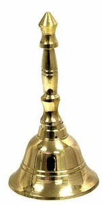 Handmade Brass Pooja Hand Bell for Home Temple, Golden - Picture 1 of 4