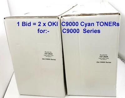 OKI C9000 = 2 x  Cyan TONERs C9000 C92 C93 C94 C95 Series COMPATIBLES SEALED NEW - Image 1 of 3