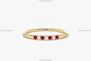 Gift For Her 14k Yellow Gold Ruby Diamond July Birthstone Band Wedding Ring - Picture 1 of 5