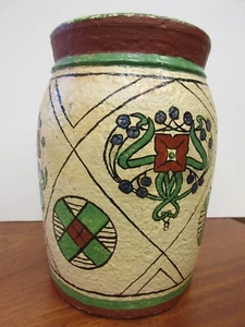 GRANDE antico c 1890 FOLK ART NOUVEAU CERAMICA DIPINTO A ROCCIA EUROAMERICANO - Foto 1 di 15