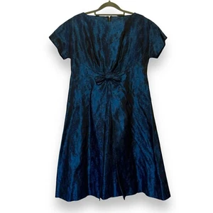 Vintage 60’s Mid Century Jacquard Cocktail Dress Taffeta Blue Women’s Size M - Picture 1 of 4