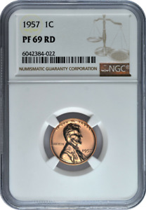 :1957 1C LINCOLN CENT RARE NGC PF-69-RD PROOF BLAZING-RED LOW-POP HIGHEST-GRADES