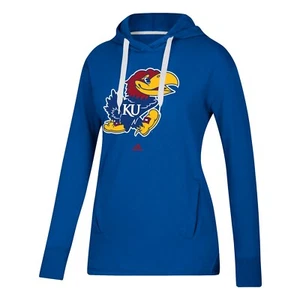 Kansas Jayhawks NCAA Adidas Women's Blue Distressed Primary Pullover Hoodie - Picture 1 of 2