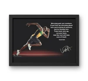 Usain Bolt Motivation Autograph Copy Poster Sport Sprinter Quote Photo Picture - Picture 1 of 16