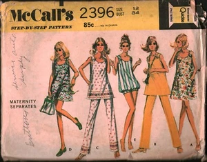 2396 Vintage McCalls Patrón de Costura Misses Años 70 Vestido de Maternidad Top Pantalones Cortos - Imagen 1 de 2