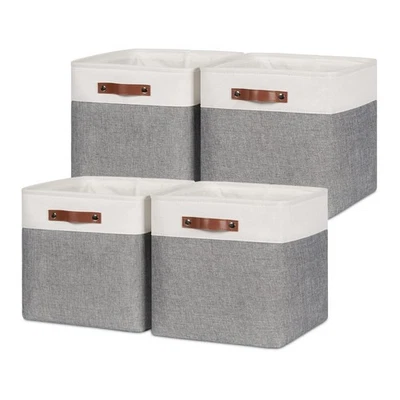 Conjunto de cestas de cubos de armazenamento dobráveis pacote com 4 caixas de tecido para prateleiras 13 polegadas Stora... - Imagem 1 de 4