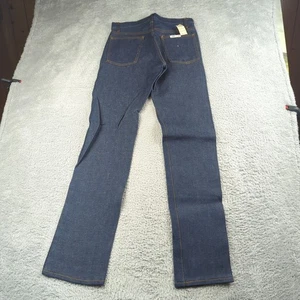 VTG 70s Plain Pockets Jean Men 28x33 Blue Dark Raw Denim All Cotton Straight - Picture 1 of 22