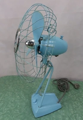 Vintage Industrial Blue Meidensha - 3 speed 30cm Oscillating Desk Fan - Japan - image 1 of 4