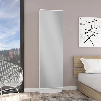 Chimg White Shoe Rack Cabinet, Single Door, Mirror, 5 Shelves - Image 1 of 4