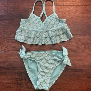 JUSTICE 2 Piece Swim Suit Sparkle Mermaid Size 6 - Picture 1 of 5