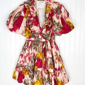 Anthropologie Love The Label Ruffled Wrap Mini Dress Small Women’s Puff Sleeve - Picture 1 of 4