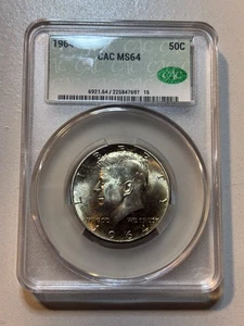 1964 D Kennedy Half Dollar CAC MS64 Rainbow Toned - Picture 1 of 8